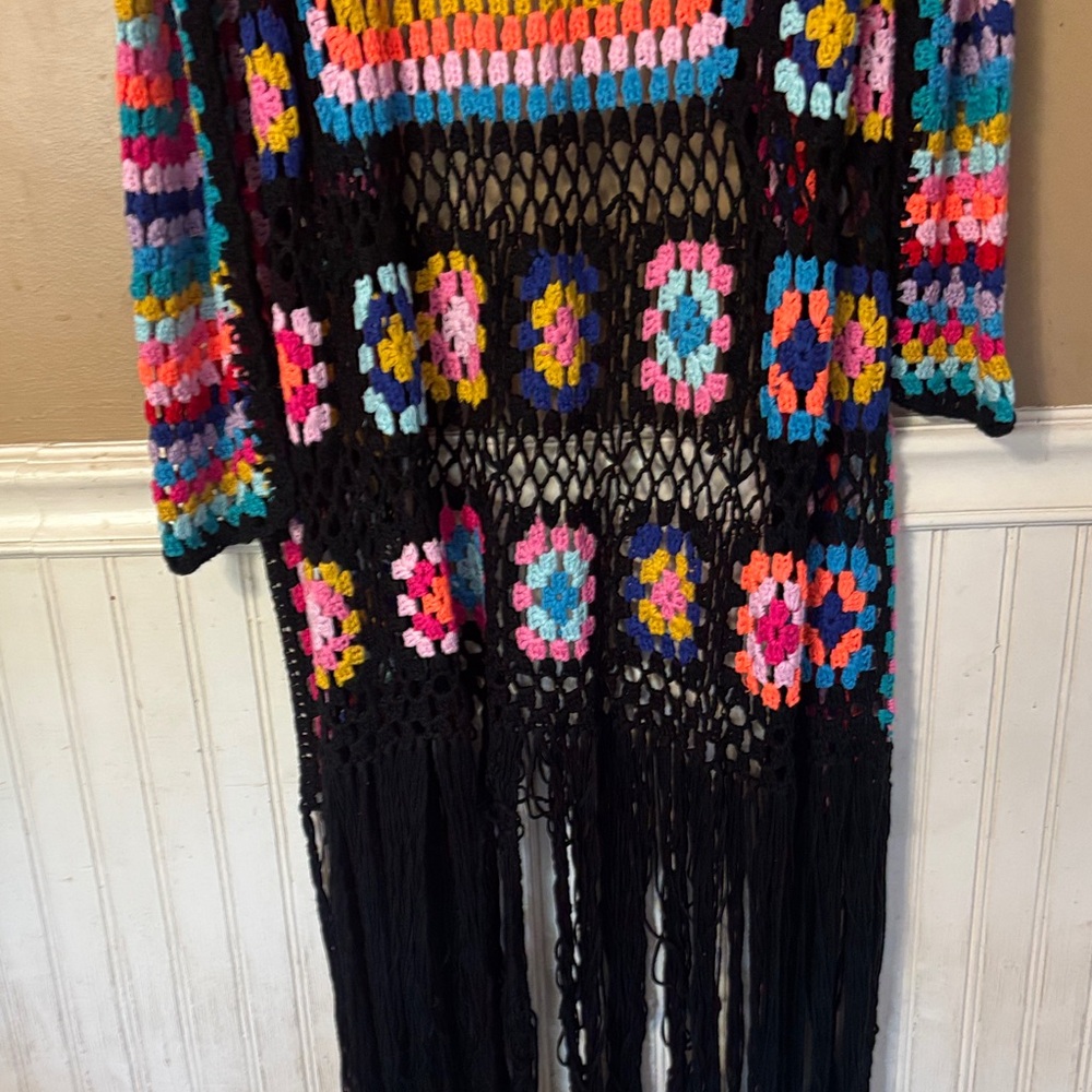 Colorful Crochet Open-Front Cardigan - Picture 8 of 9